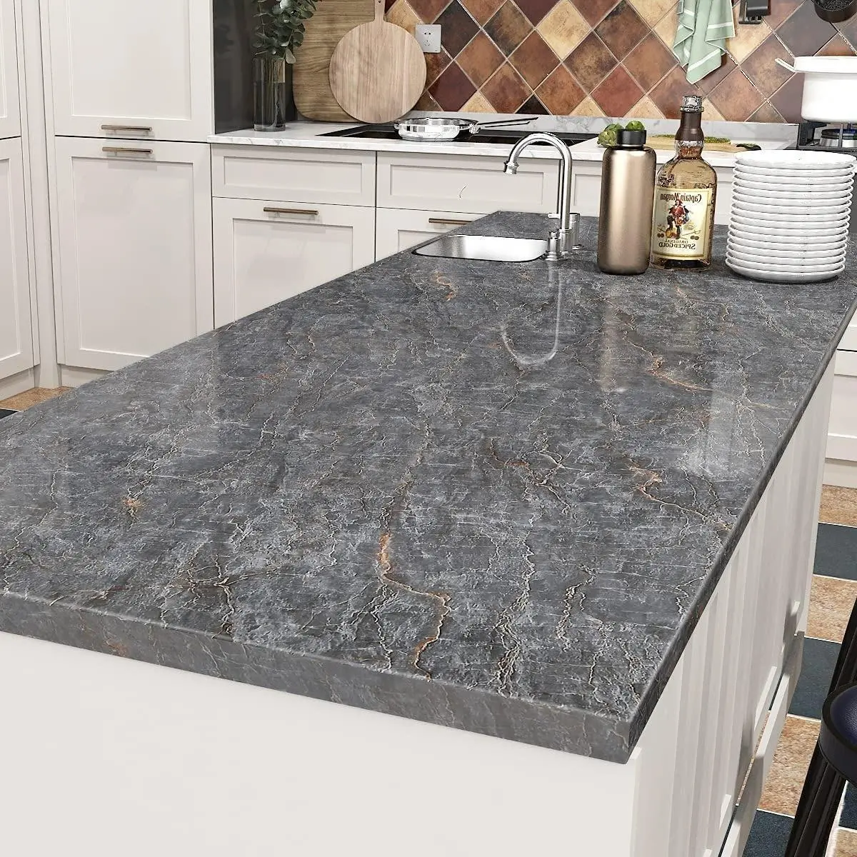Dark Marble Contact Paper Waterproof Peel and Stick for Countertops Kitchen Bathroom Counter Top Vinyl Wrap Laminate Desk Table Cover Removable Easy Install Durable with Supplier Warranty Decorative Wallpaper