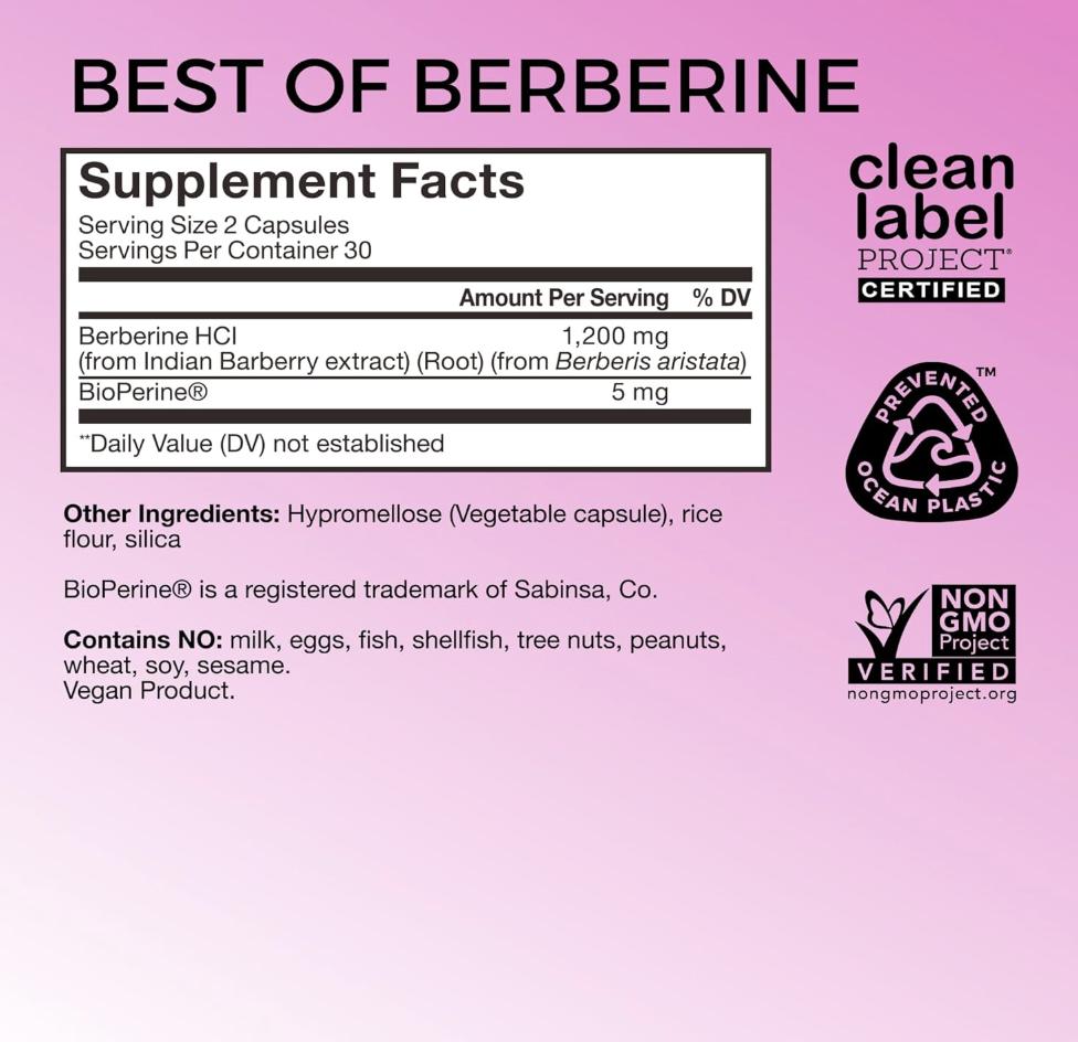 HUM Best of Berberine Supplement 1200mg - Advanced Bioavailability, Pure Potency for Metabolic Wellness, Enhanced with BioPerine for Maximum Absorption (60 Capsules)