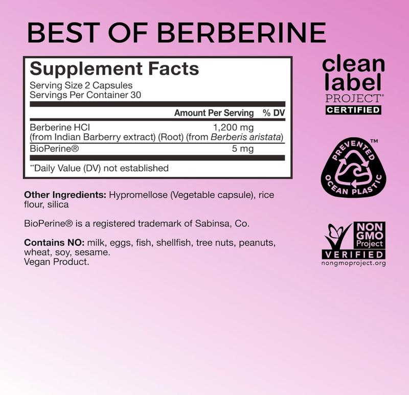 HUM Best of Berberine Supplement 1200mg - Advanced Bioavailability, Pure Potency for Metabolic Wellness, Enhanced with BioPerine for Maximum Absorption (60 Capsules)