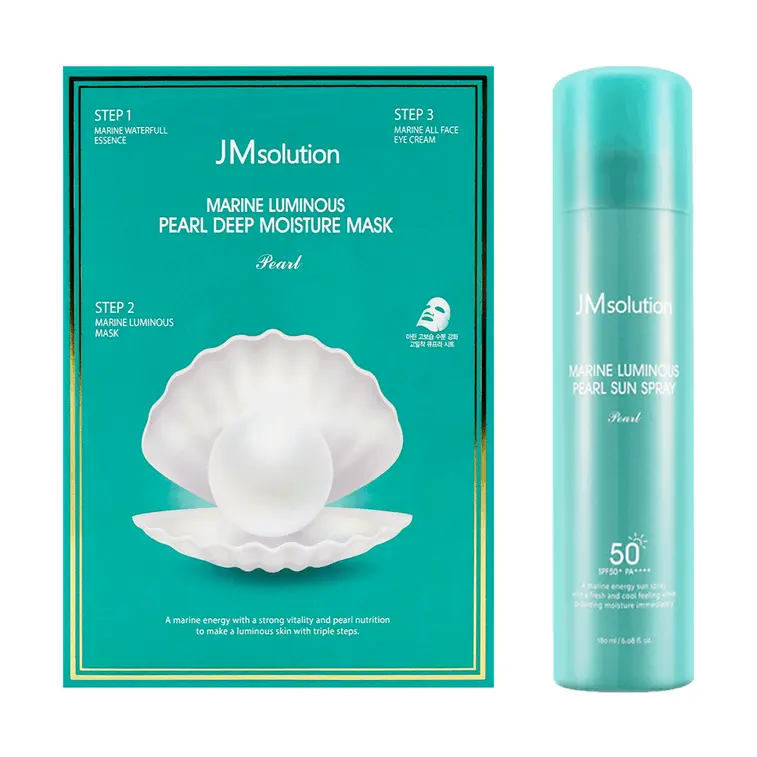 JMsolution Marine Luminous Pearl Sunscreen Sun Spray SPF50+ PA++++ 180ml & Pearl Deep Moisture Mask 10 sheets Facial Moisturizing Daily Skincare