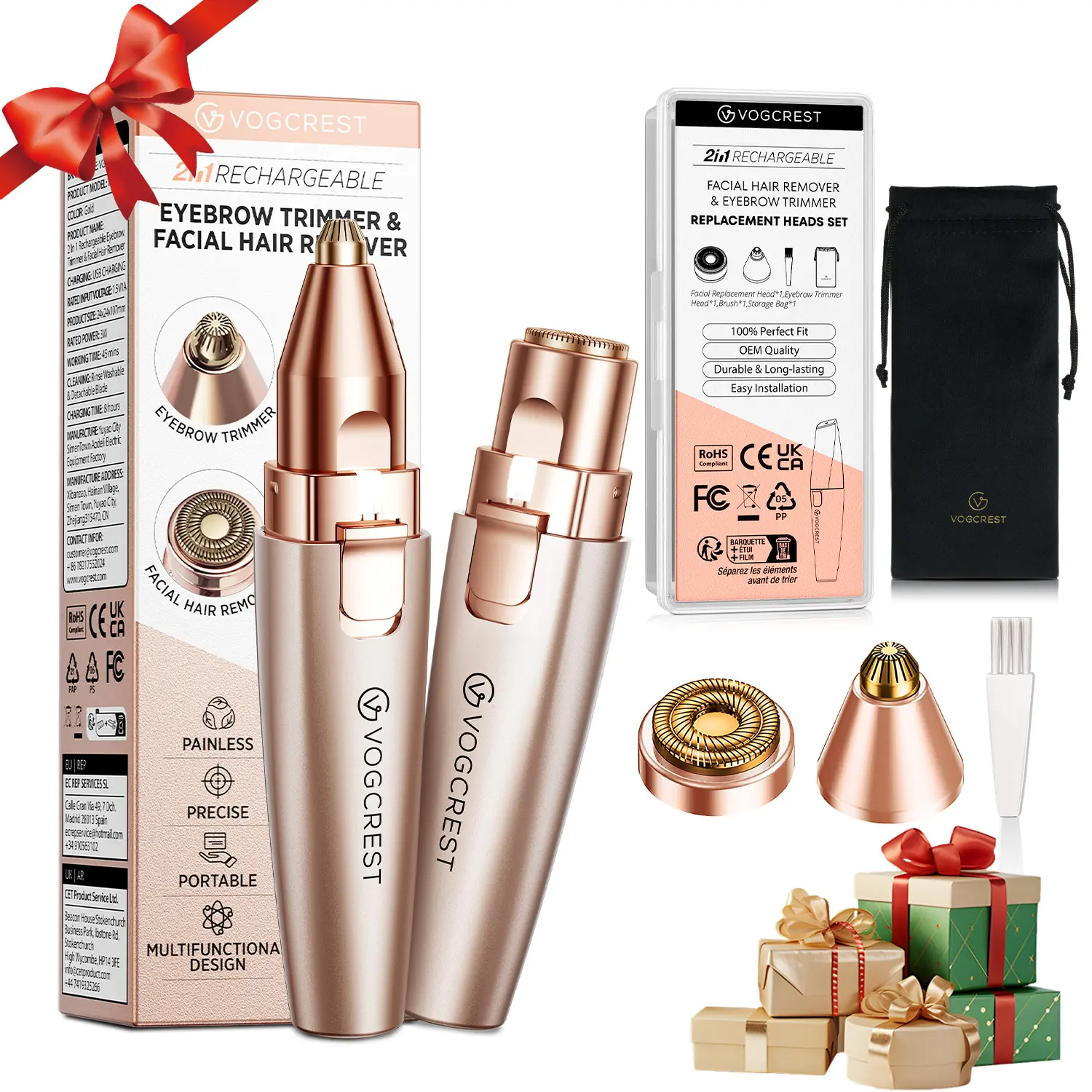 Eyebrow Facial Trimmer: 2 in1 Rechargeable Facial Hair Removal and Eyebrow Electric Shaver - Face Lips Body Painless Facial Razor Daily Comfort