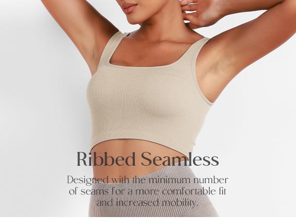 ODODOS 3-Pack Seamless Square Neck Crop Tank for Women Ribbed Knit Soft Low Back Cropped Tops