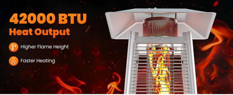 Pyramid Patio Heater, 48000 BTU Outdoor Heater with Wheels and Ignition, LED Propane Patio Heater for Home, Backyard, Garden,Deck and Patio