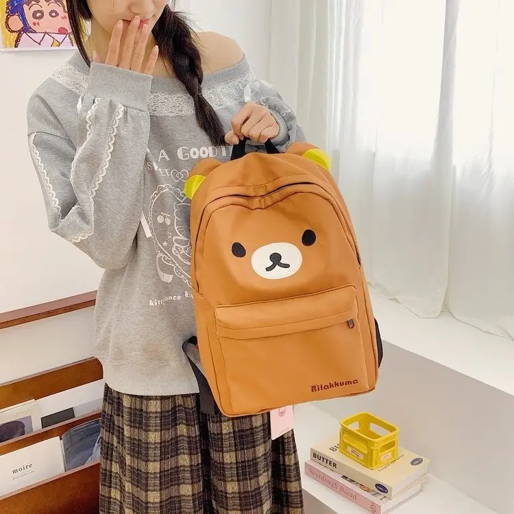 Cute Rilakkuma Style Bear Backpack Large Capacity Laptop Daypack for Students and Travelers