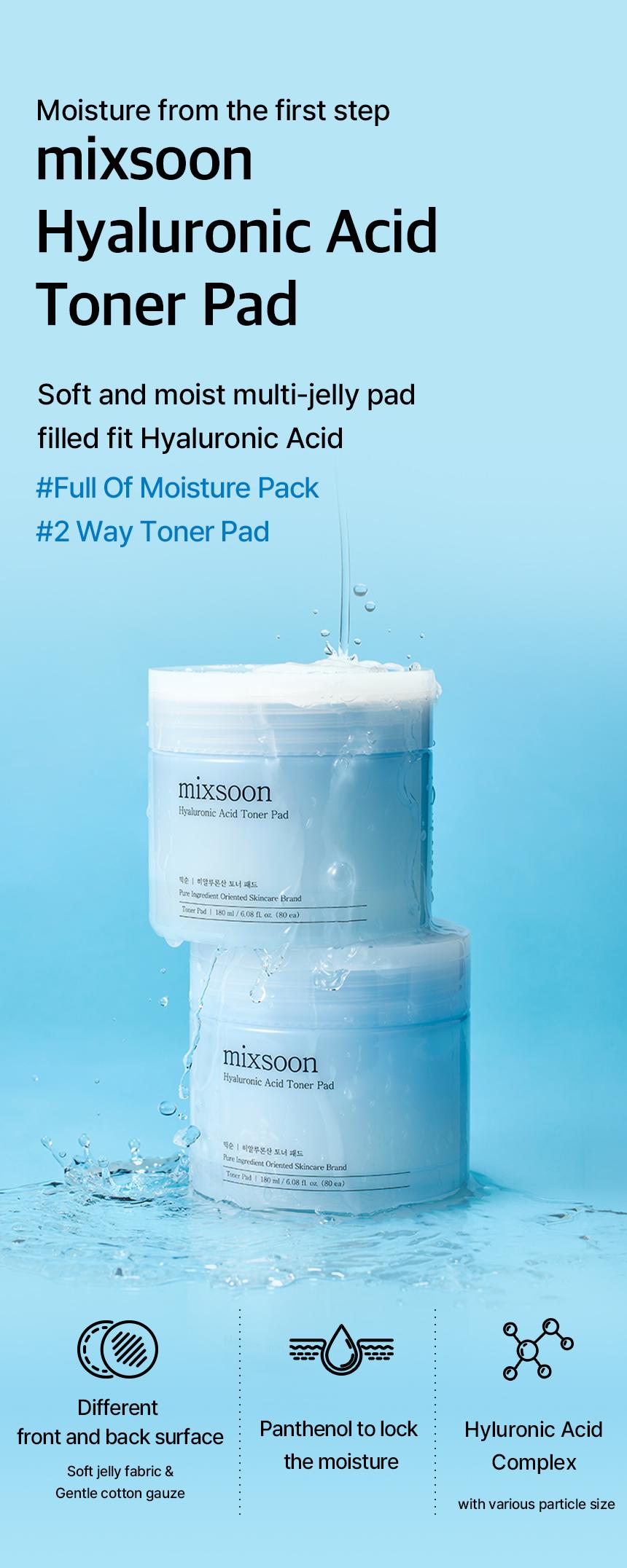 [mixsoon Official Shop] Hyaluronic Acid Toner Pad 6.08 fl.oz / 180ml / 80 Sheets -  Deep Hydration Toner Pads, Korean Skincare for Glass Skin