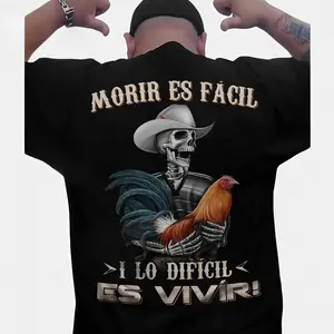 Men's Moris Es Facil Mexican Style T-Shirt, Big Rooster Gamefowl Shirt, Father's Day Ideal Gift, Shirt For Dad For Husband For HimCotton Menswear