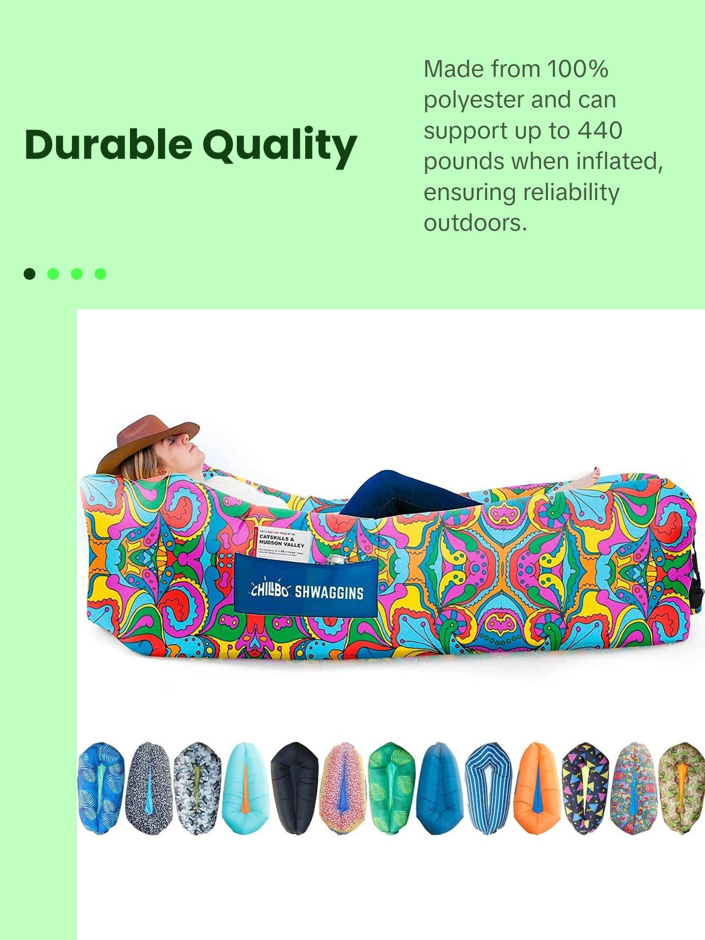 Shwaggins Inflatable Couch – Cool Inflatable Lounger Easy Setup Is Perfect for Beach Gear, Camping Fun and Festival Accessories.