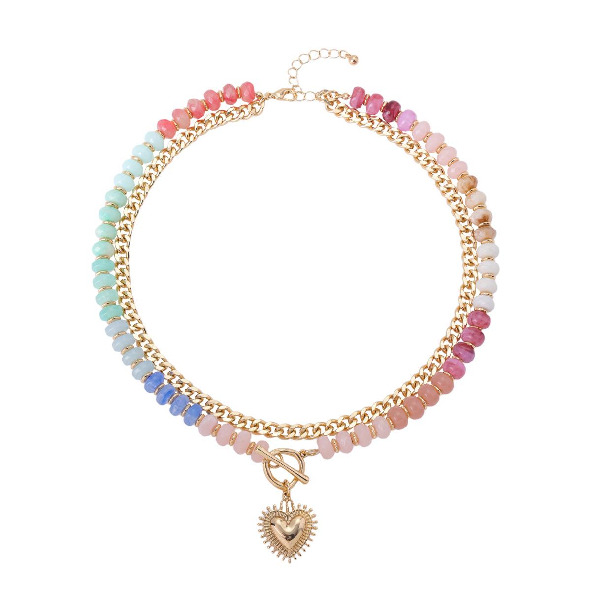 Dopamine Colorful Beaded Necklace Ethnic-Style Collarbone Chain with Stackable Heart Pendant for Stylish Looks and Versatile Jewelry Dopamine Colorful Beaded Necklace Ethnic-Style Collarbone Chain with Stackable Heart Pendant for Stylish Looks and Versatile Jewelry