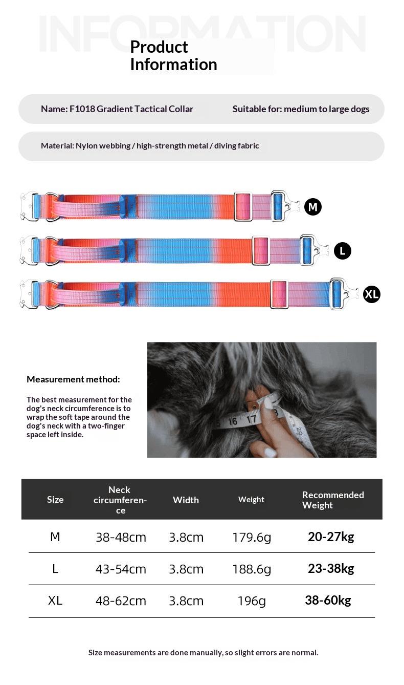 Gradient Tactical Dog Collar Heavy Duty Adjustable Pet Collar with Control Handle and Metal Buckle for Medium Large Dogs