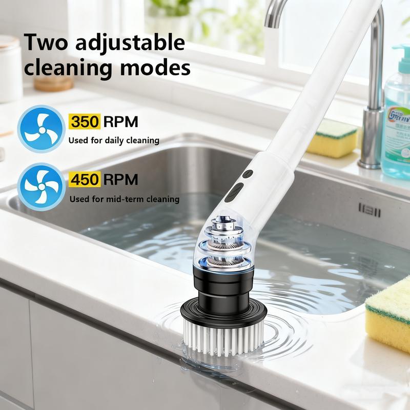 Electric Spin Scrubber, Cordless Shower Scrubber with IPX7 Waterproof, Electric Cleaning Brush, Multi-Surface Use Bathroom Cleaner and Shower Brush, Long Battery Life, Adjustable Speed & Extendable Handle, Deep Cleaning Tool for Tiles, Tub & Floor