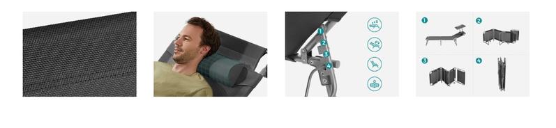 SONGMICS Sun Lounger, Patio Chaise Lounge Chair, Folding, with Canopy, 76 x 20.9 x 11.4 Inches, Holds 330 lb, Headrest, Adjustable Backrest