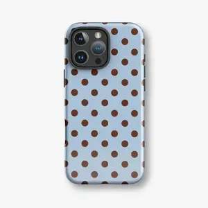 Dark blue polka dots phone case, compatible with iPhone 17 Pro Max, 16, 15, 14, 13, 12 and Samsung 25 Ultra Plus, 24, 23, 22, features a double-layer shockproof TPU lining.  Its stylish, preppy design makes it the perfect gift for girls.