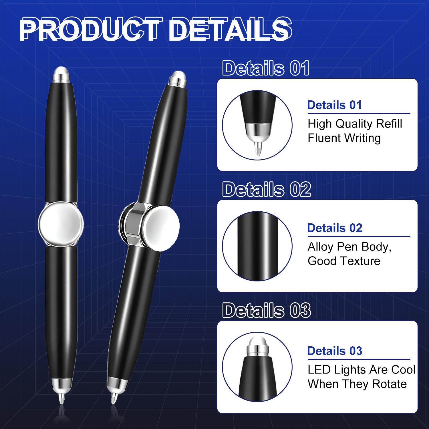 Fidget Spinner Pen Metal Ballpoint, Stress Relief Rotating Pen with LED Light, Writing Pen, Help ADHD Stress Reducer Ballpoint Pen Gift Pen Anti Anxiety, Office Stationery & Supplies, Office Accessories