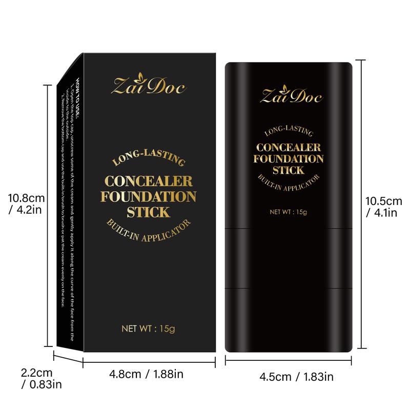 Luminous Dual-Ended Concealer Foundation Stick with Built-in Brushes  24H Long-Lasting Waterproof Sweatproof One-Swipe Even Flawless Base Clear Radiant Skin Foundation Stick