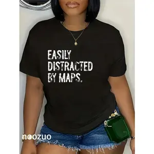 100% Cotton Easily Distracted By Maps Funny Geography T-Shirt