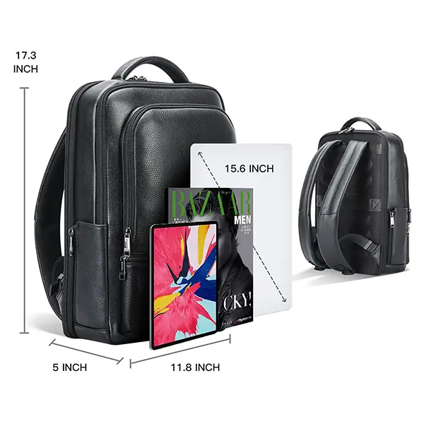 BOPai Genuine Leather Backpack for Men Multi-Function 15.6 inch Laptop  Premium Executive Business Travel Friendly Smart Rucksack Anti Theft Large  Capacity Office Classic Black - TikTok Shop
