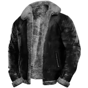Vintage Winter Faux Fur Leather Jacket North America Style Synthetic Leather Jacket Men's Faux Fur Coat Fur Collar Heavyweight