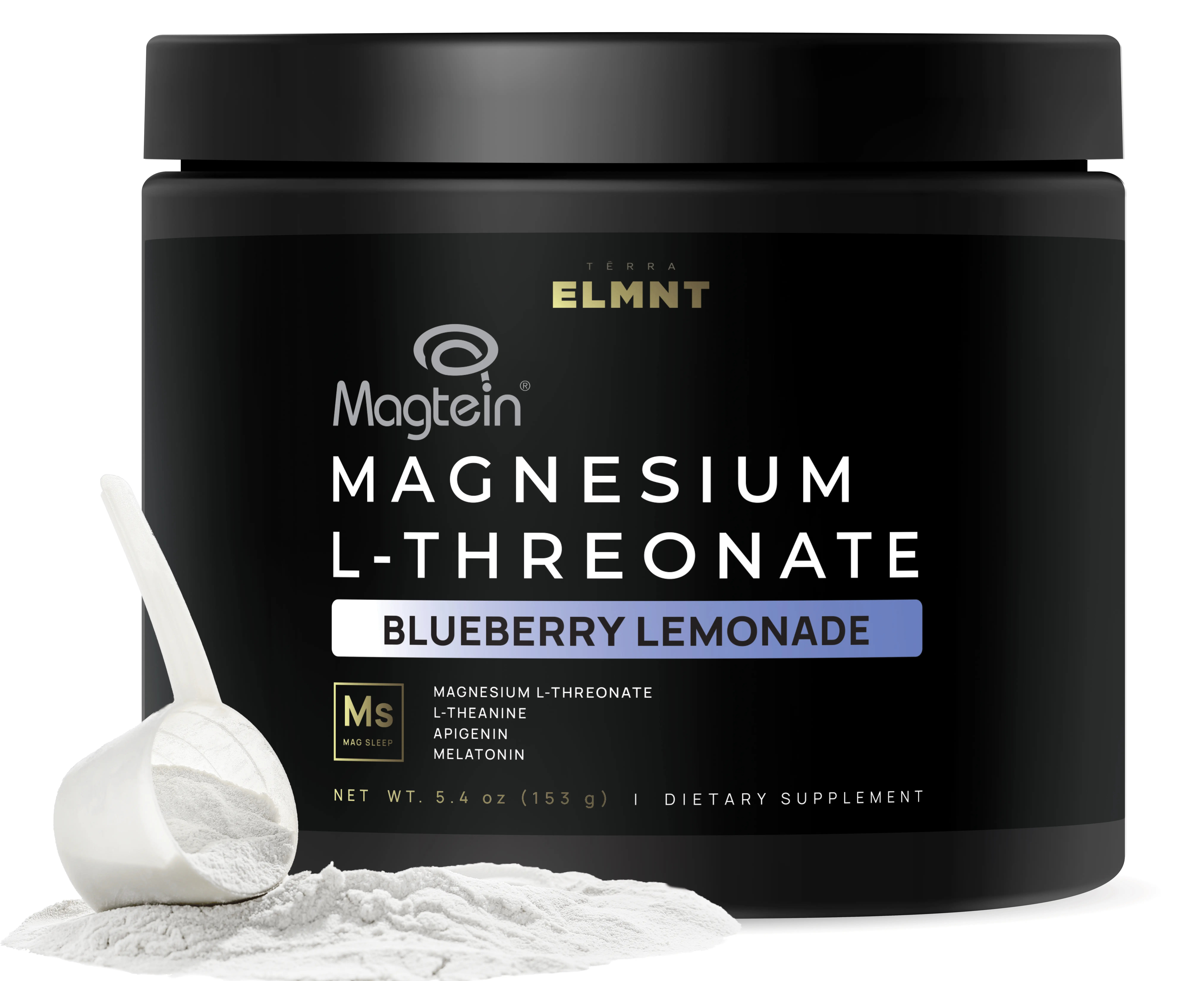 TERRA ELMNT Magnesium Sleep Powder | Supports Relaxation & Restful Sleep | Blueberry Lemonade Magtein drink with Theanine, Apigenin & Melatonin