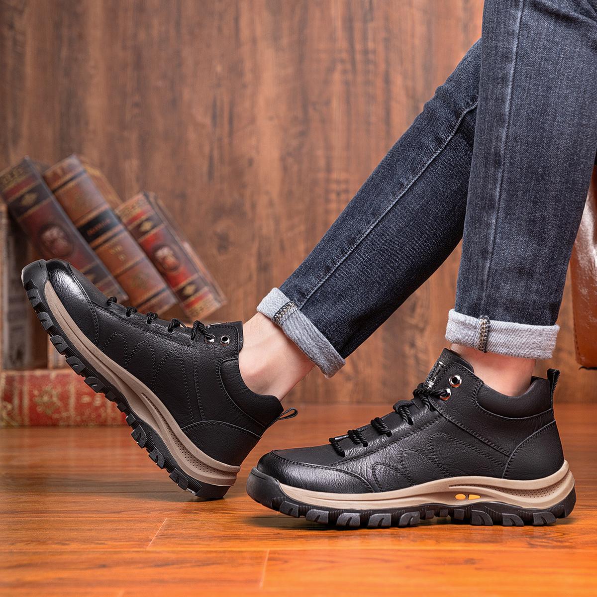 Men's New Fashion Mid-top Casual Shoes Lace-up Outdoor Hiking Leather Boots
