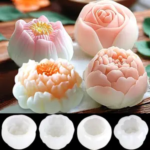 4 Pack Flower Silicone Molds Rose & Lotus Flower & Peony 3D Flower Mold Flower Fondant Mold Candle Mold Soap Molds