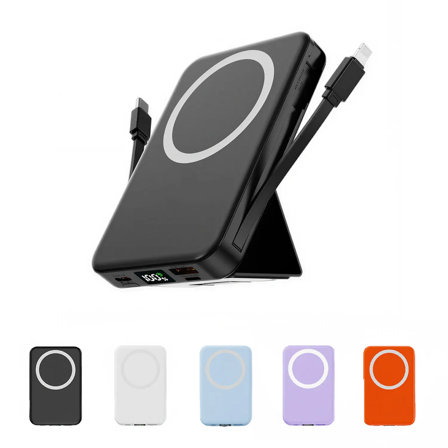 10000mAh MagSafe Magnetic Chargeable Portable Power Bank - 22.5W PD Fast Charging, Built-in USB-C/Lightning Cables, LED Display Stand Holder, Mobile Phone Accessories for iPhone 17/16/15/14/13/12 & Android Smartphones,back to school