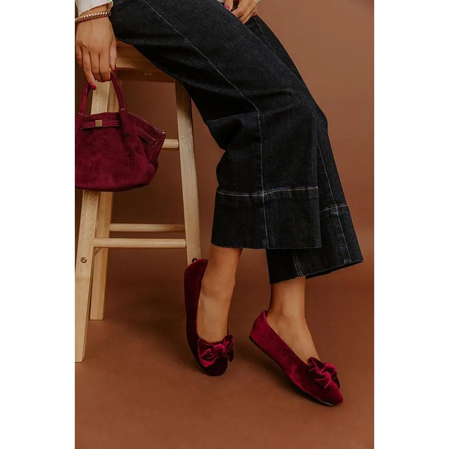Sugar Rush Velvet Flats in Merlot