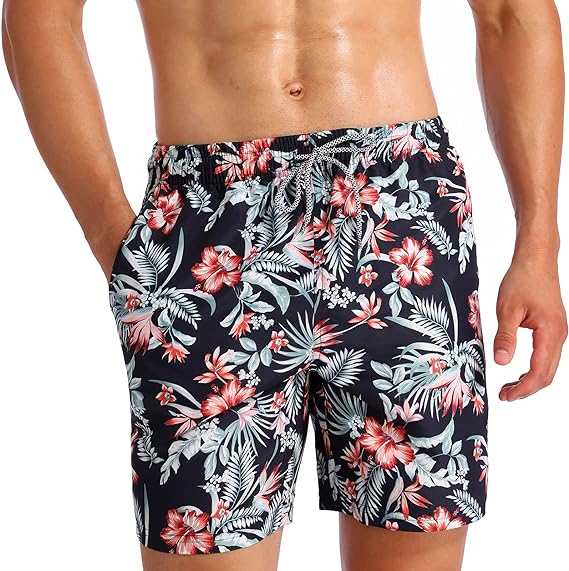 Beach Shorts with Phone Pocket for Men, Summer Casual Board Shorts with Side Pockets, Quick Dry Swim Shorts Swim Trunks Swimming Shorts Drawstring Elastic Waistband Swimwear Swimsuit Bathing Suit Gift Ideas