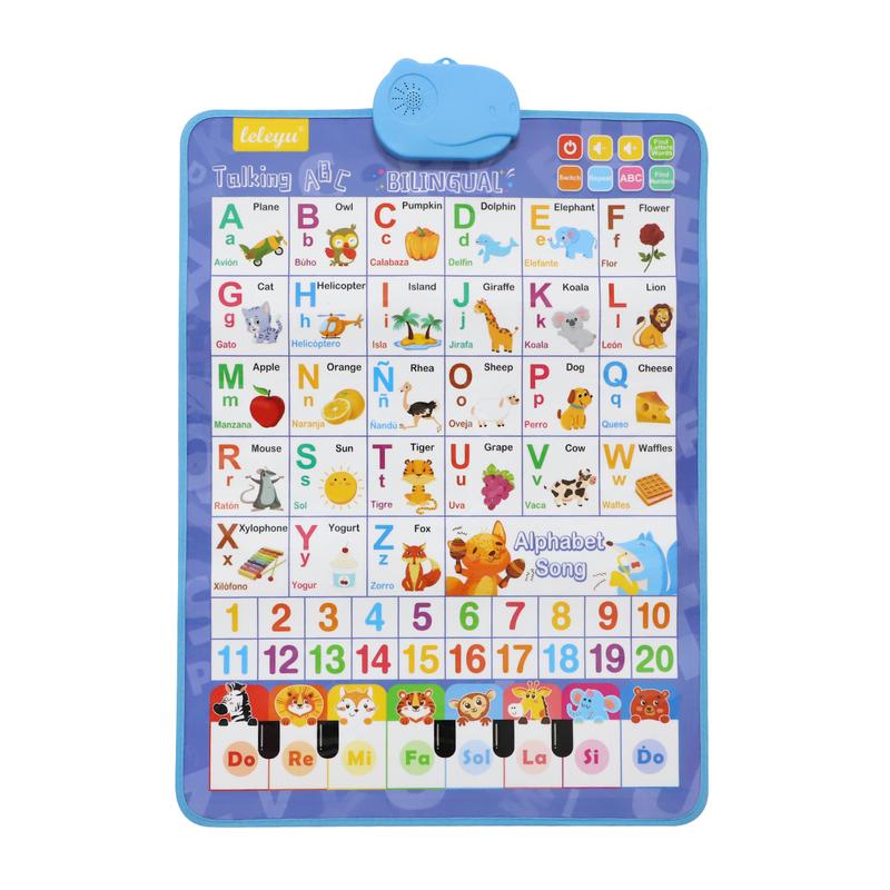 English Spanish Bilingual Talking Wall Chart for Kids 1-6, ABCs Numbers Animals, Songs & Piano, Interactive Learning Poster, Battery Powered，Valentines Day Gifts for Kids