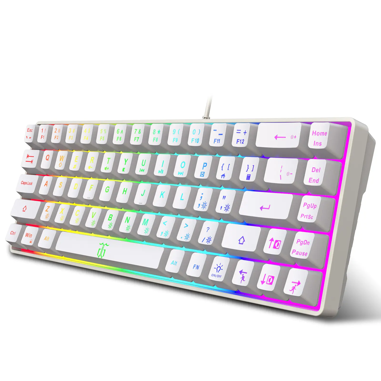Snpurdiri 60% Gaming Keyboard LED Backlit 68 Keys Small Mini Keyboar for Windows PC Laptop Whitde RGB Rainbow LED Backlit Ergonomic Broad Compatibility
