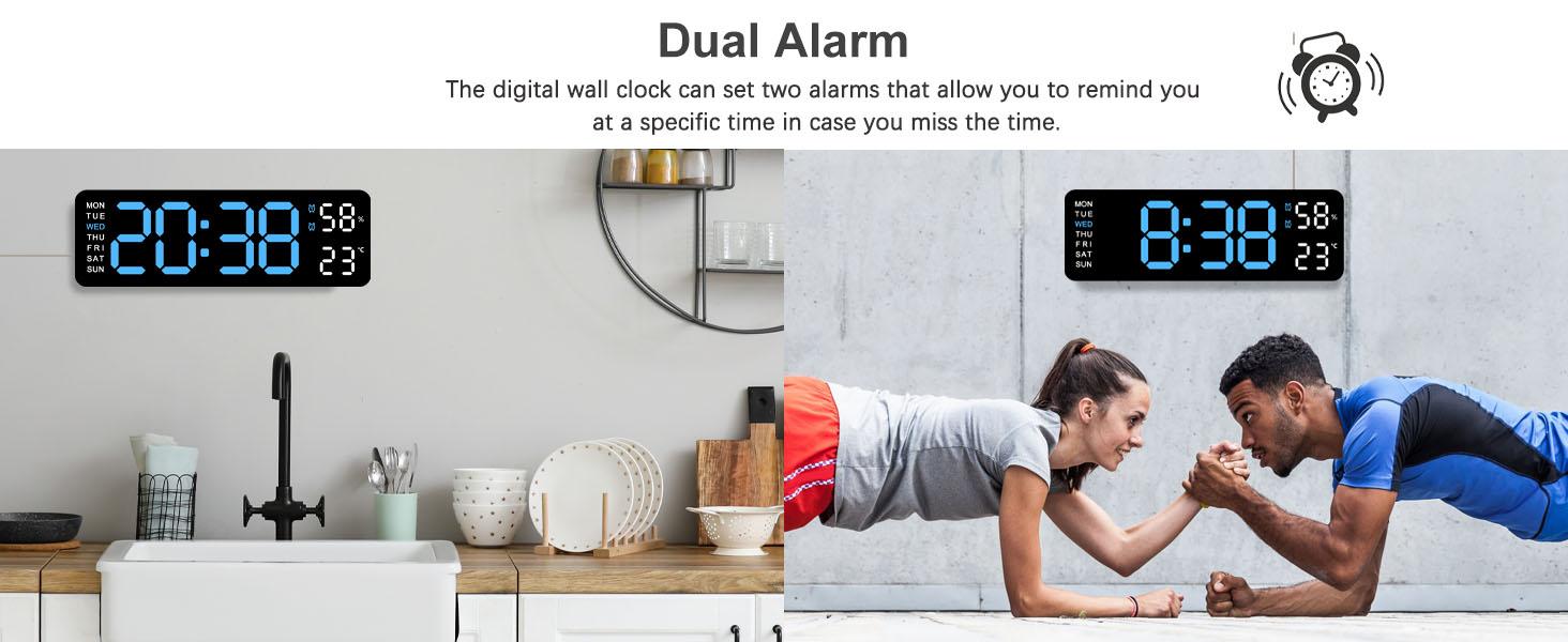 Digital Wall Clock Large Display, 9" LED Wall Clocks for Living Room Decor, Digital Clock with Temperature/DST/Auto-Dimming/Humidity/Snooze - 12/24H, Silent Digital Clocks for Seniors Kids