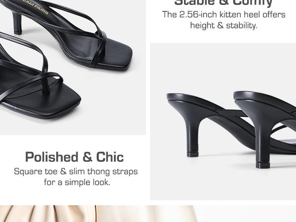 DREAM PAIRS Heels for Women Flip Flops Kitten Low Heels Open Square Toe Thong Heeled Sandals Sexy Fashion Comfort Shoes for Party Casual Slides