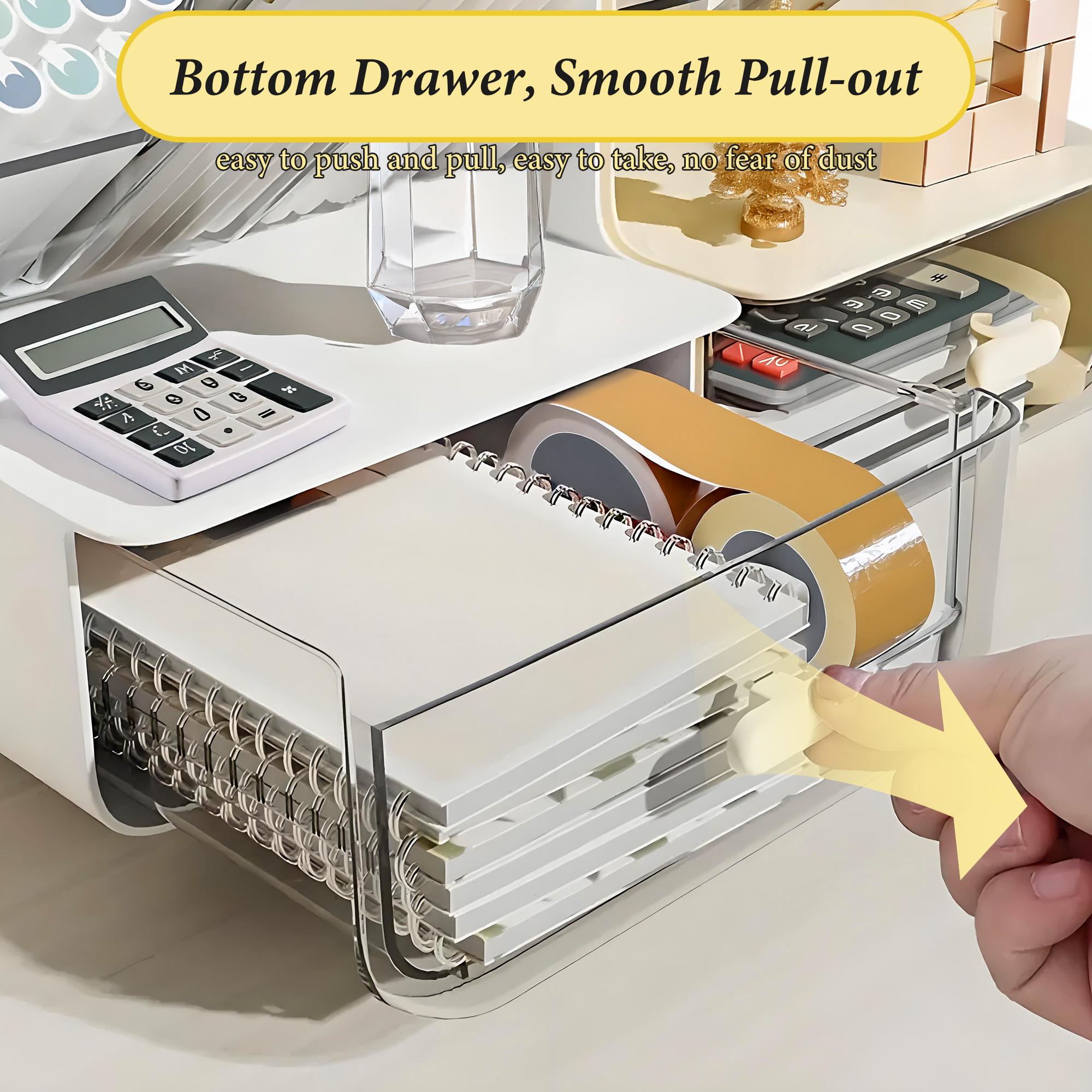 BePatio Pencil holder,1 Count Large Capacity Multi-grid Desk Side Stationery Storage Box,makeup brush holder with Drawer,Stationery Storage Box  for Home Office School,Desk Organizer