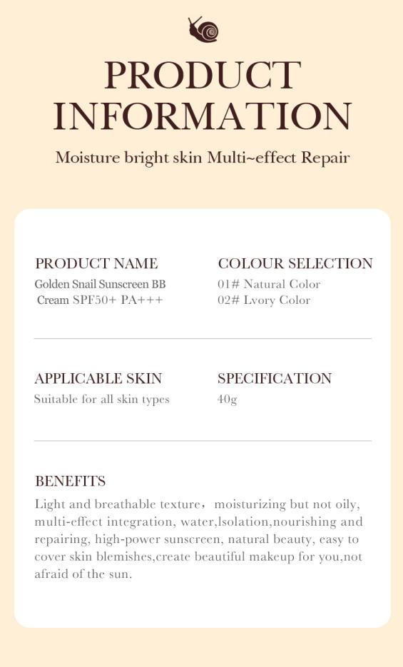 Buildable Medium-to-Full Coverage Snail BB Cream - Matte Finish, Hydrating & Oil-Controlling, Natural Look, Refreshing Non-Greasy, Ideal for Makeup Beginners, Great Holiday Gift