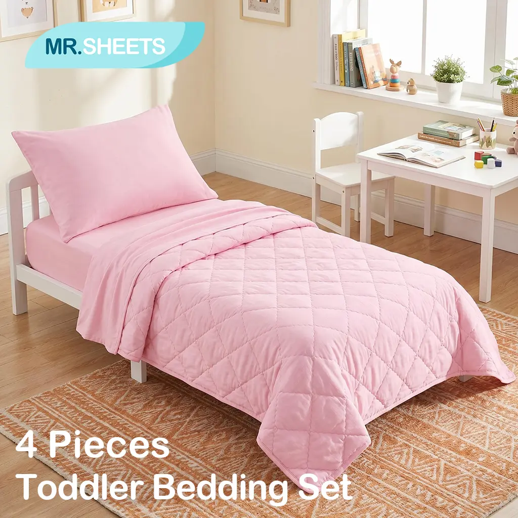 NTBAY 4-Piece Toddler Microfiber Bedding Set - Soft Warm Smooth Comforter, Bed Sheet Set, Pillowcase, Skin-Friendly Breathable Washable Fade-Resistant Wrinkle-Resistant Toddler Beds Accessories, Perfect Gift