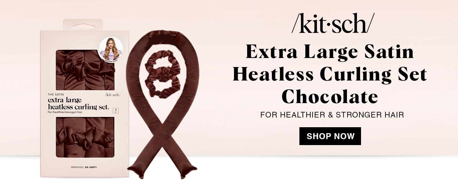 Kitsch Satin XL Jumbo Hair Rollers for Overnight Curls - Heatless Curling Set With Headband and Soft Rollers, Heat Free Curls, Frizz-Free, Chocolate
