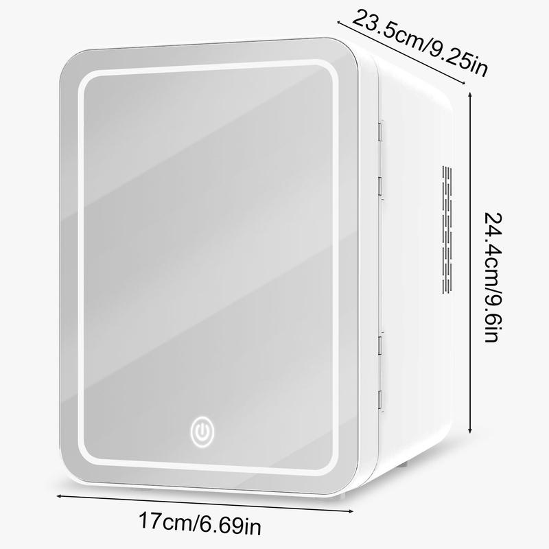 Skincare Fridge - Mini Fridge with Dimmable LED Mirror (4 Liter/6 Can), Cooler and Warmer, for Refrigerating Makeup, Skincare and Food, Mini Fridge for Bedroom, Office and Car, White