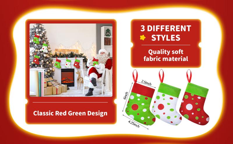 Christmas Clearance Sale Christmas Gifts 24 Pcs Mini Christmas Stockings 6" Cute Dot Red and Green Xmas Sock for Fireplace Hanging, Stockings Holiday Party Home Christmas Decor Christmas Stuffer Gift Idea for Family Friends Burr Basket Gift Xmas Present