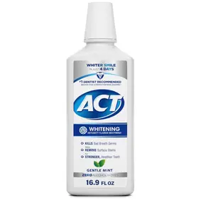 ACT Whitening + Anticavity Fluoride Mouthwash 16.9 fl. oz. With Zero Alcohol, Dye Free, Gentle Mint