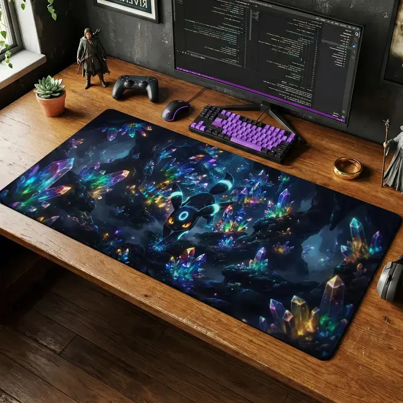 Shiny Umbreon Crystal Cave Desk Mat_ Neon Galaxy Gaming Pad