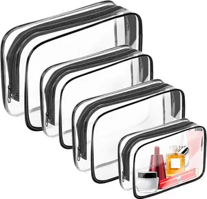 4 Pack Clear Toiletry Bag, Portable Travel Toiletry Bags with Zipper, TSA Approved Clear Organizer Bags, PVC Cosmetic Pouch