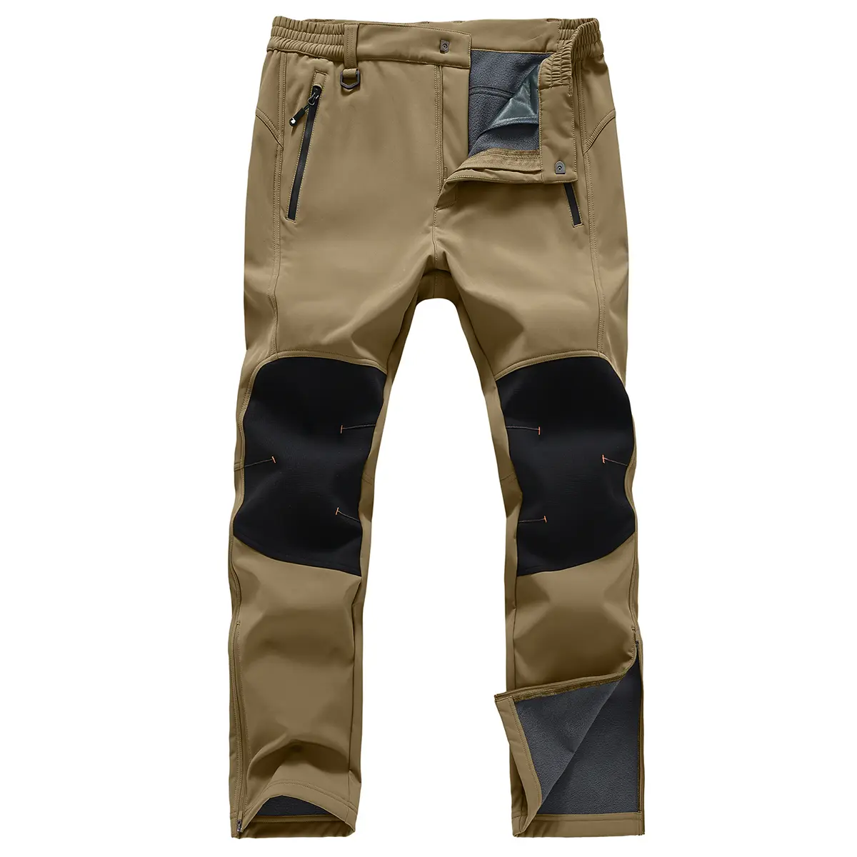 GOPUNE Men's Waterproof Fleece Lined Winter Insulated Outdoor Snowboard Hiking Trousers Snow Ski Pants with Zipper Bottom Leg