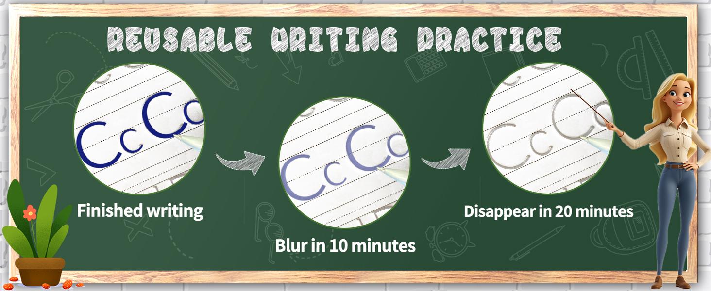 4 Pcs Reusable Grooved Handwriting Practice Books Magic Copybook with Disappearing Ink Pens Pencil Grips for Kids Age 3-8 Preschool Learning Activities