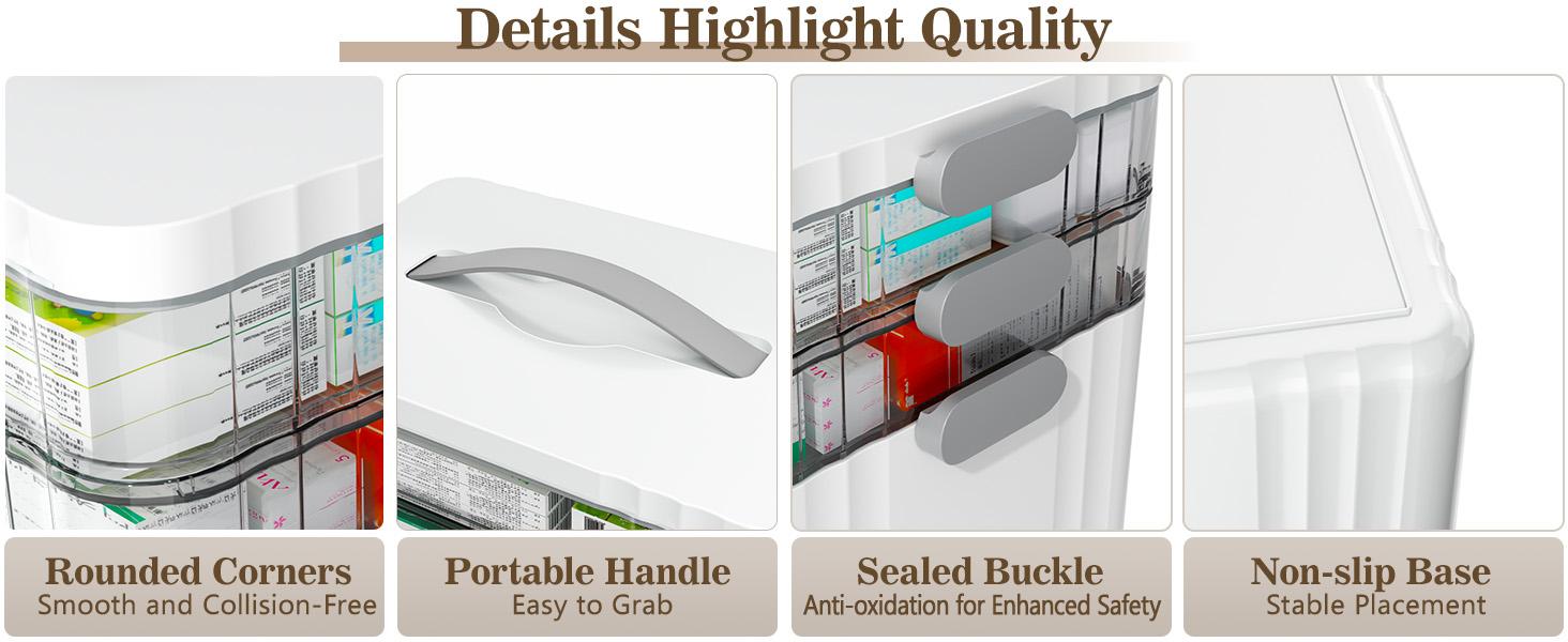 3-Tier Large Capacity Medicine Organizer Box with Removable Trays, Lockable Design & Carry Handle for Home First Aid
