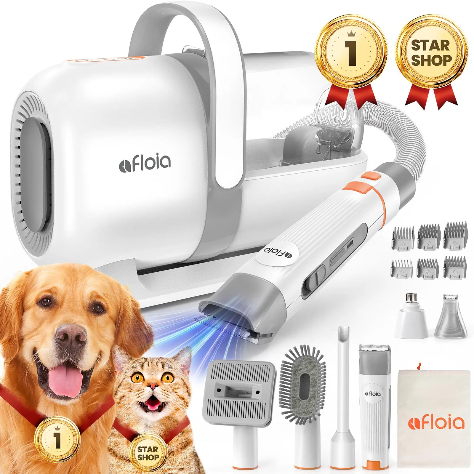 【LimitedTimeFlashSale】Afloia Dog Grooming Kit, Pet Grooming Vacuum & Dog Clippers & Dog Brush for Shedding with Vacuum Grooming Tools, petlovers Low Noise Dog Vacuum Hair Remover Pet Grooming Supplies Paw Trimmer SummerVibes
