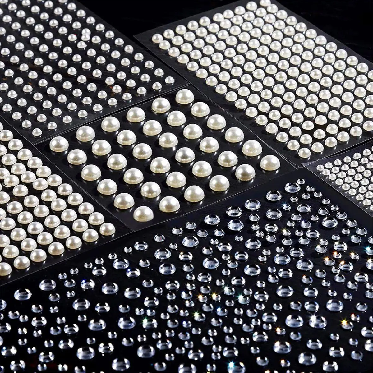 2662 Pcs Hair Pearls Hair Gems Face Gems, Hair Pearls Stick On, Face Jewels Face Hair Gems 3/4/5/6/8mm Stick on Gems for Halloween Makeup, Wedding Hair Accessories for Face, Hair, Crafts
