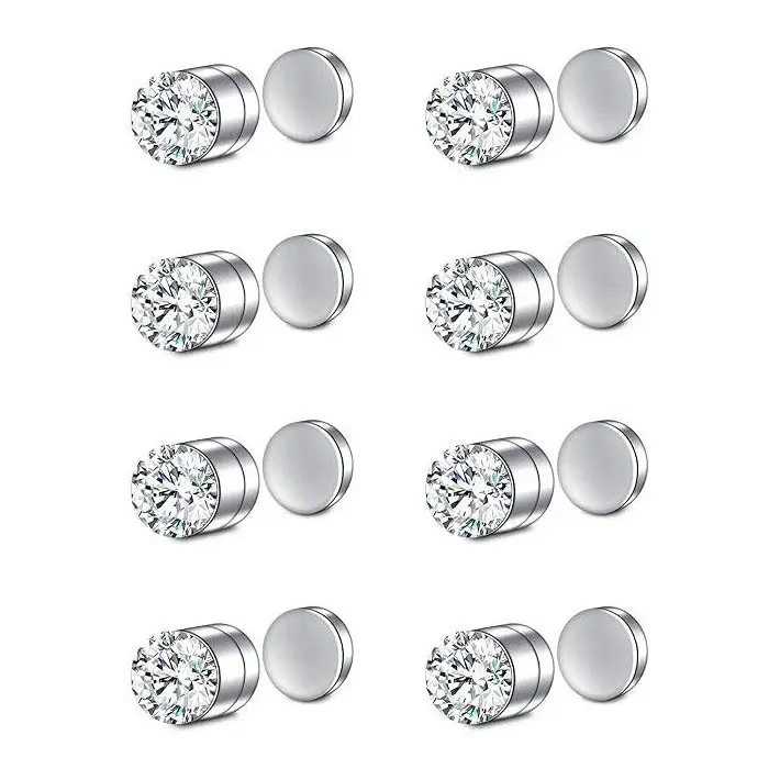 Unisex Magnetic Nose Studs, 8-Pack 3mm Basic Round Stainless Steel Fake Piercings with Magnetic Clip, Nickel-Free for Daily Wear