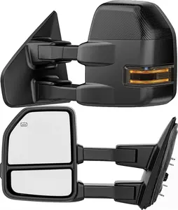 Smoked Power Heated Tow Mirrors Compatible with 2004-2014 Ford F150 F-150 Pickup Truck, Extended Trailer Towing Side Mirrors with LED Puddle Light, Carbon Fiber Grey Housing，Cars accessories