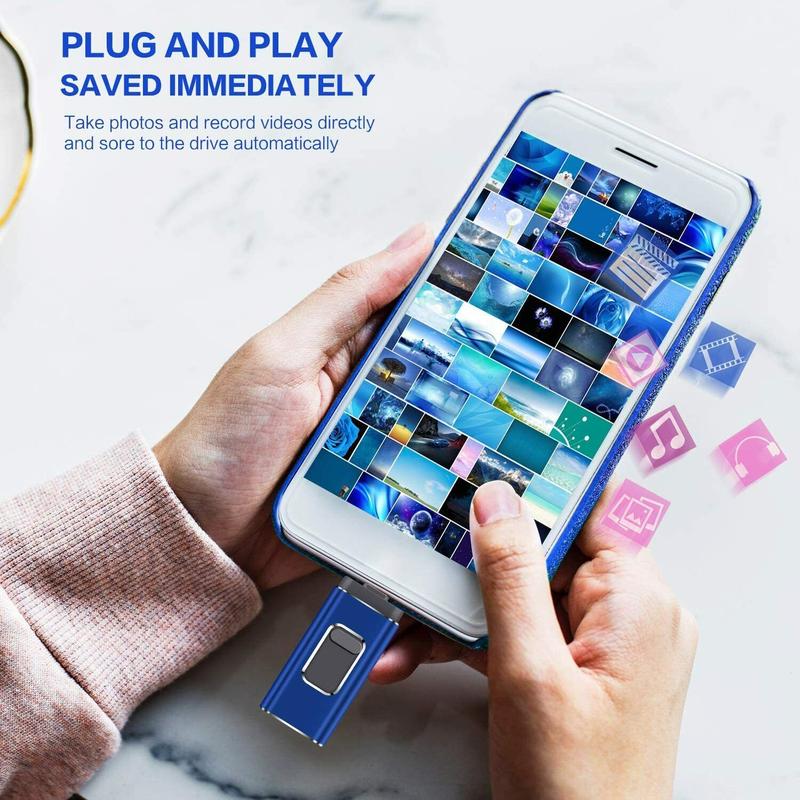 Portable 4-in-1 USB 3.0 Flash Drive for iPhone & Type-C & Android & PC, Easy Backup & File Transfer, iPhone Photo Stick Memoria Portátil Pendrive Memory Stick 64GB 128GB 256GB 512GB 1TB External Storage