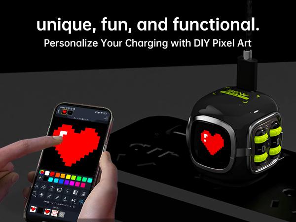 Divoom Dipow 35W USB-C Charger Fast GaN with DIY Pixel Display Foldable Compact Wall Block Power Adapter for iPhone 16/15 MacBook iPad Galaxy S23/S24 Switch Charging Portable