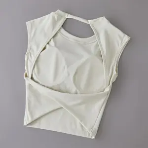 Fitness suit short sleeved women's fixed chest pad sexy backless short sports T-shirt sexy yoga top slim fit fitness vest sports suit volleyball suit